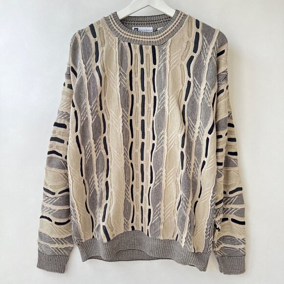 Bachrach Coogi inspired 3D knit sweater, Beige/black, Size M F25 - Picture 1 of 6
